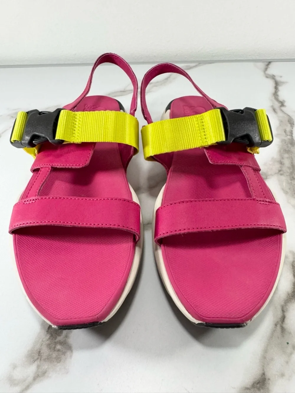 Sorel Kinetic Impact Leather Neon Strap Sporty Chunky Platform Sling Sandals 7.5 - Picture 5 of 12
